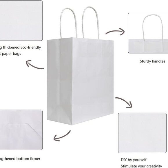 Greenii - 50 White Paper With Handles Kraft 13 * 6 * 15 Party Gift Bags - Picture 3 of 6